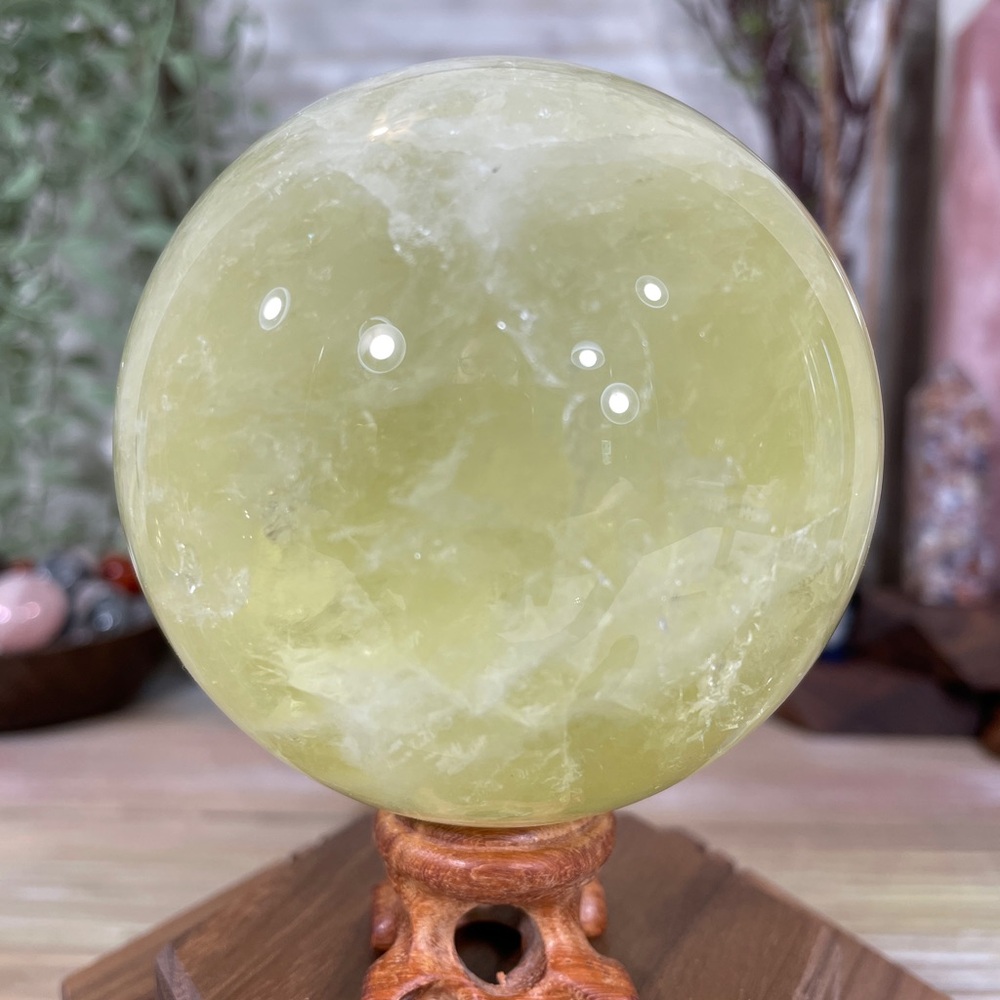 0809 Yellow Fluorite Crystal Sphere with USB Light Stand - Large 82.9mm